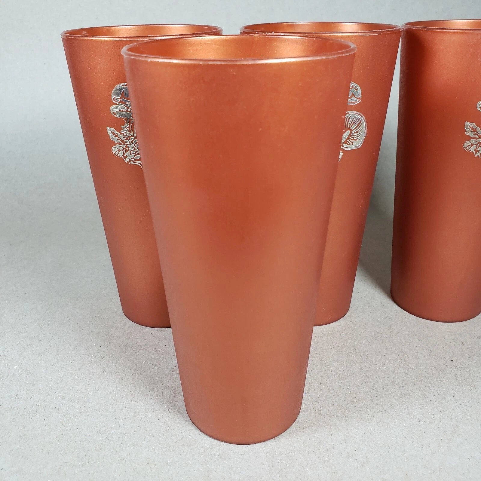 4 Vintage Nasco Silver Mushrooms on Copper Plastic Drinking Cups Tumblers 1970s | eBay