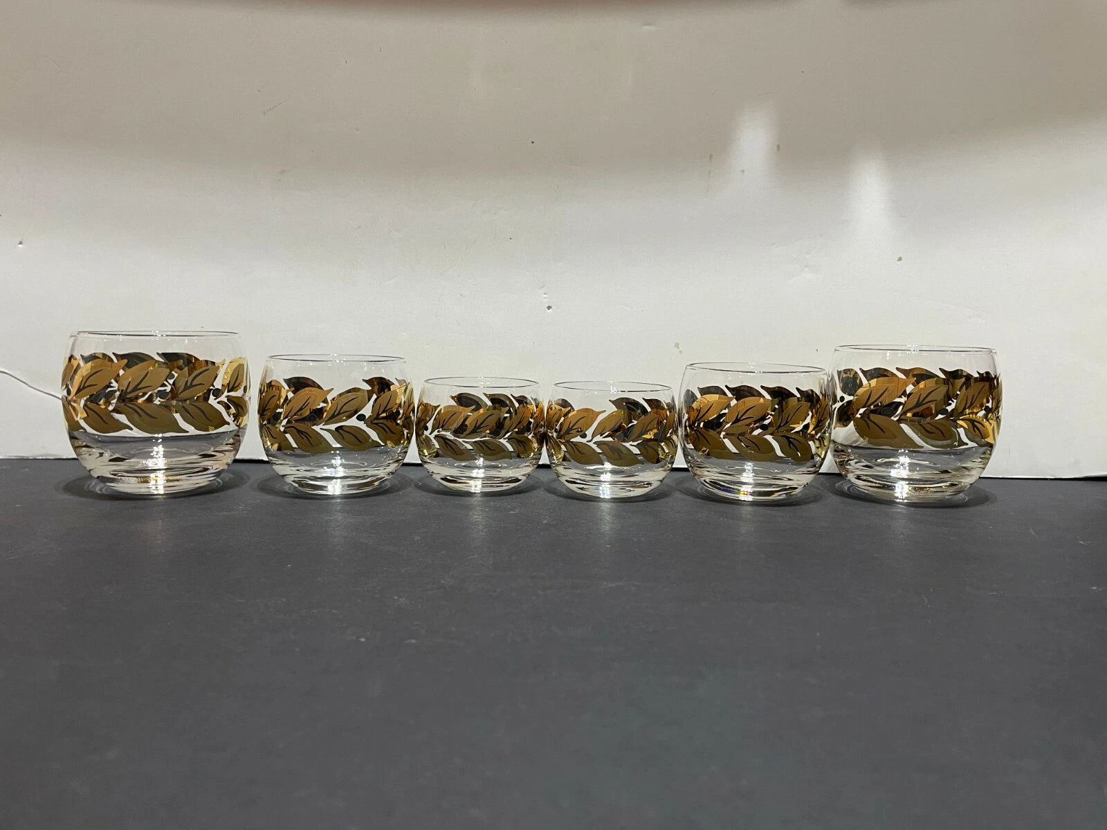 Six (6) Federal Roly Poly Gold and Black Leaves Glasses - Three Different Sizes | eBay