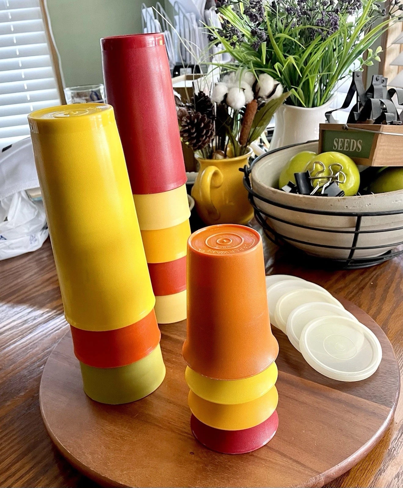**VINTAGE** Tupperware Set of 12 Tumblers w/6 Lids - 18, 13, & 7 oz Fall Harvest | eBay