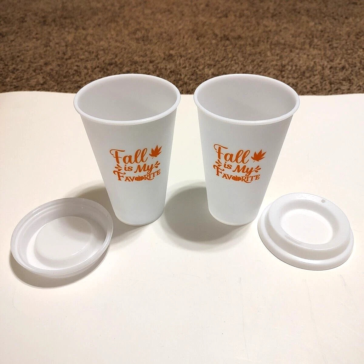 Perfect Harvest Is My Favorite Coffee 2 Go Tumbler w/ Lid 2 pk 16oz Orange Leaf | eBay