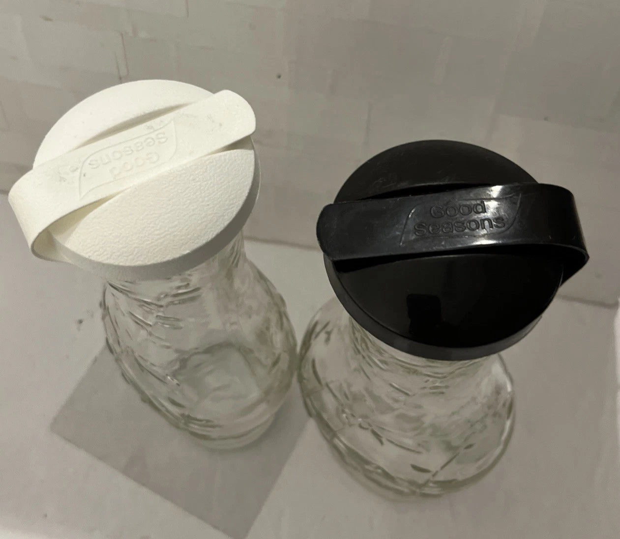 Lot of 6 Vintage Good Seasons Cruet Salad Dressing Bottle 3 w/Lids White Black | eBay