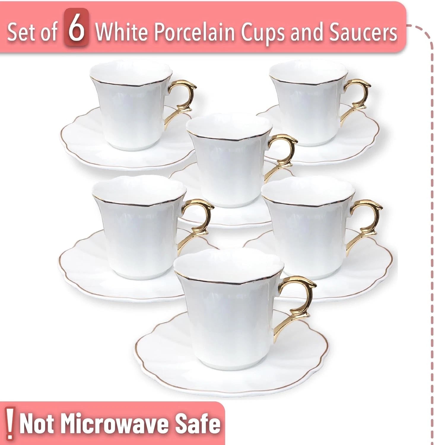 Brew To A Tea White Espresso Cups with Saucers, Set of 6 (2.4 6, | eBay