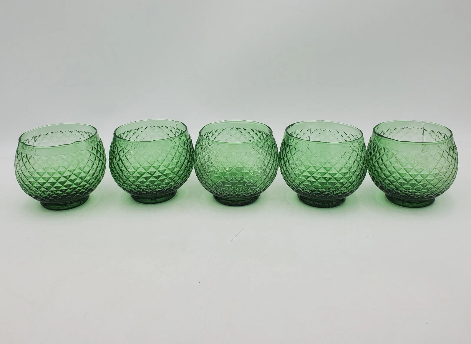 5 Vintage Empoli Diamond Point Glass Green Roly Poly Tumbler Italy Rare Italian | eBay