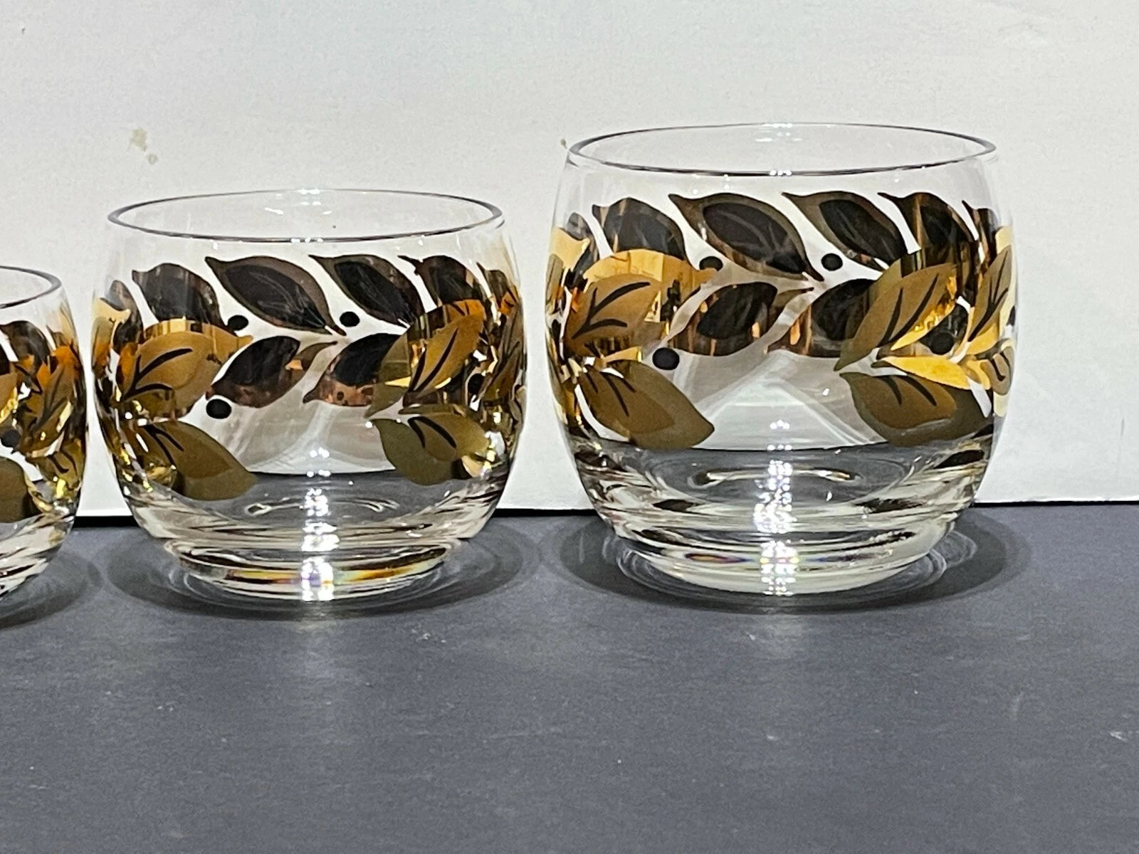 Six (6) Federal Roly Poly Gold and Black Leaves Glasses - Three Different Sizes | eBay