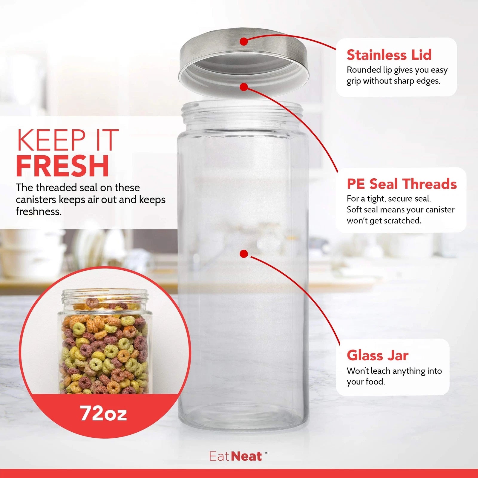 Set of 4 Glass Canisters with Stainless Steel Lids - Sleek Airtight Storage | eBay