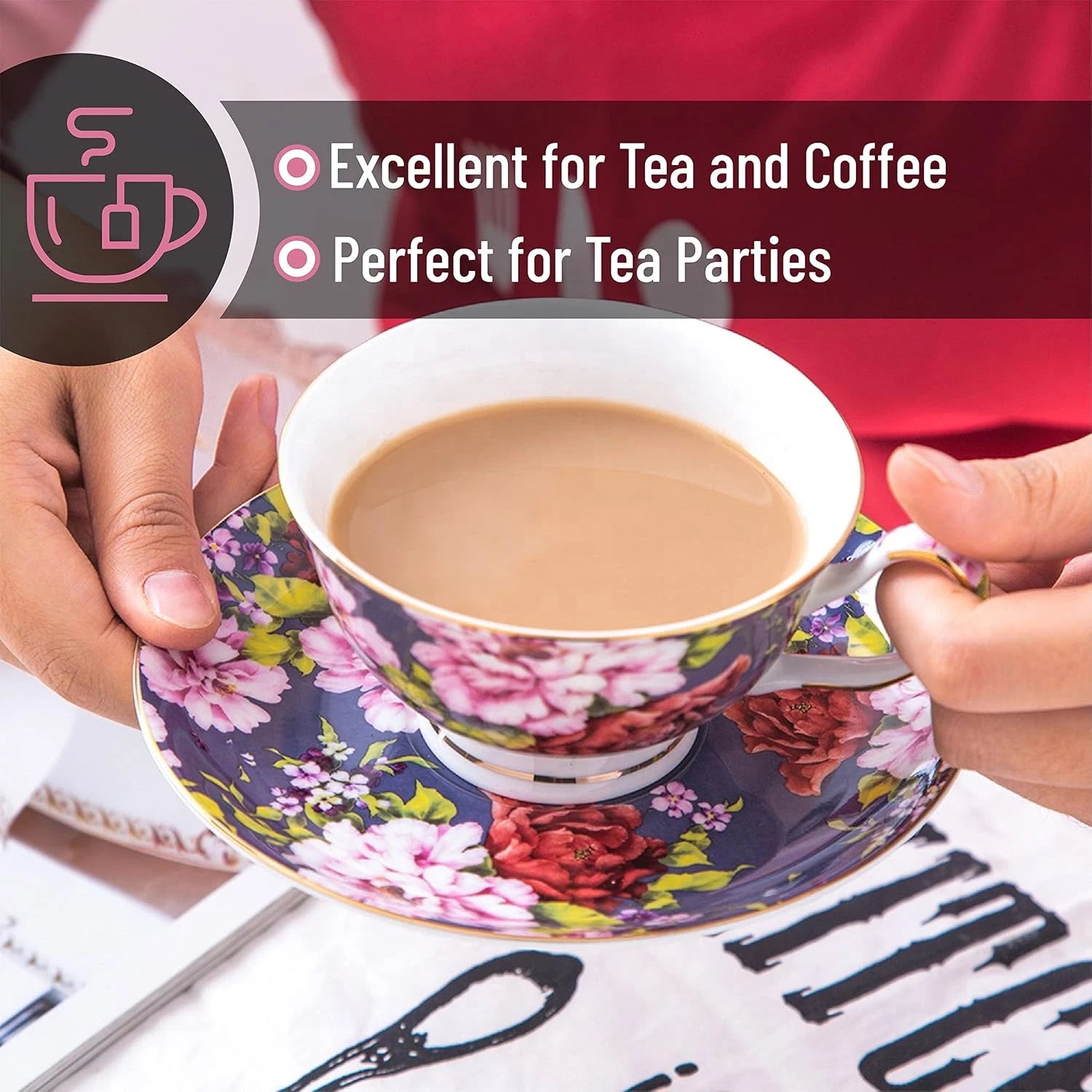 Btat- Tea Cups, Tea Cups and Saucers Set of 6, Tea Set, Floral Tea Cups (8Oz), T | eBay