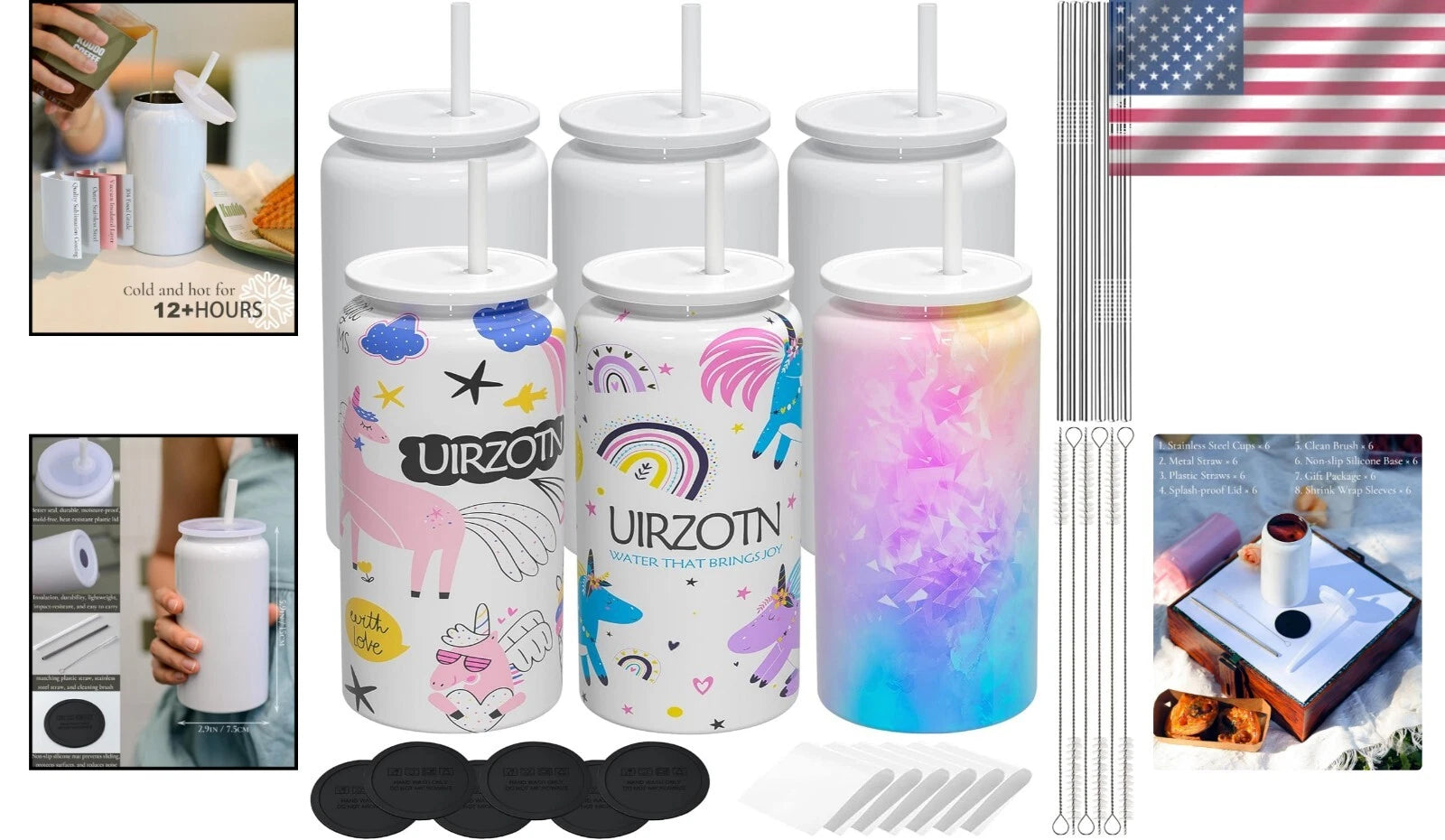Durable 6 Pack Sublimation Cups with Lids & Straws - Perfect for Travel Drinks | eBay