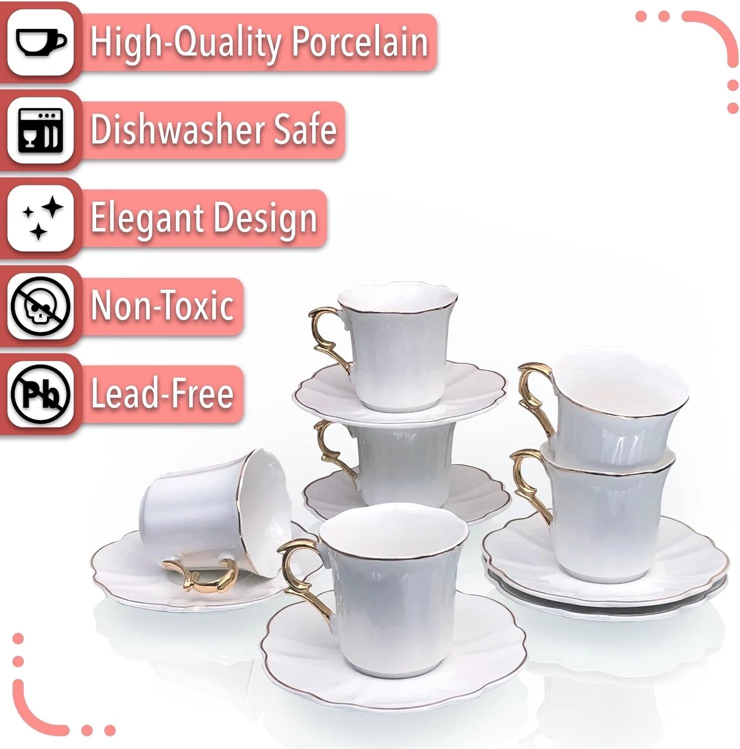 Brew To A Tea White Espresso Cups with Saucers, Set of 6 (2.4 6, | eBay