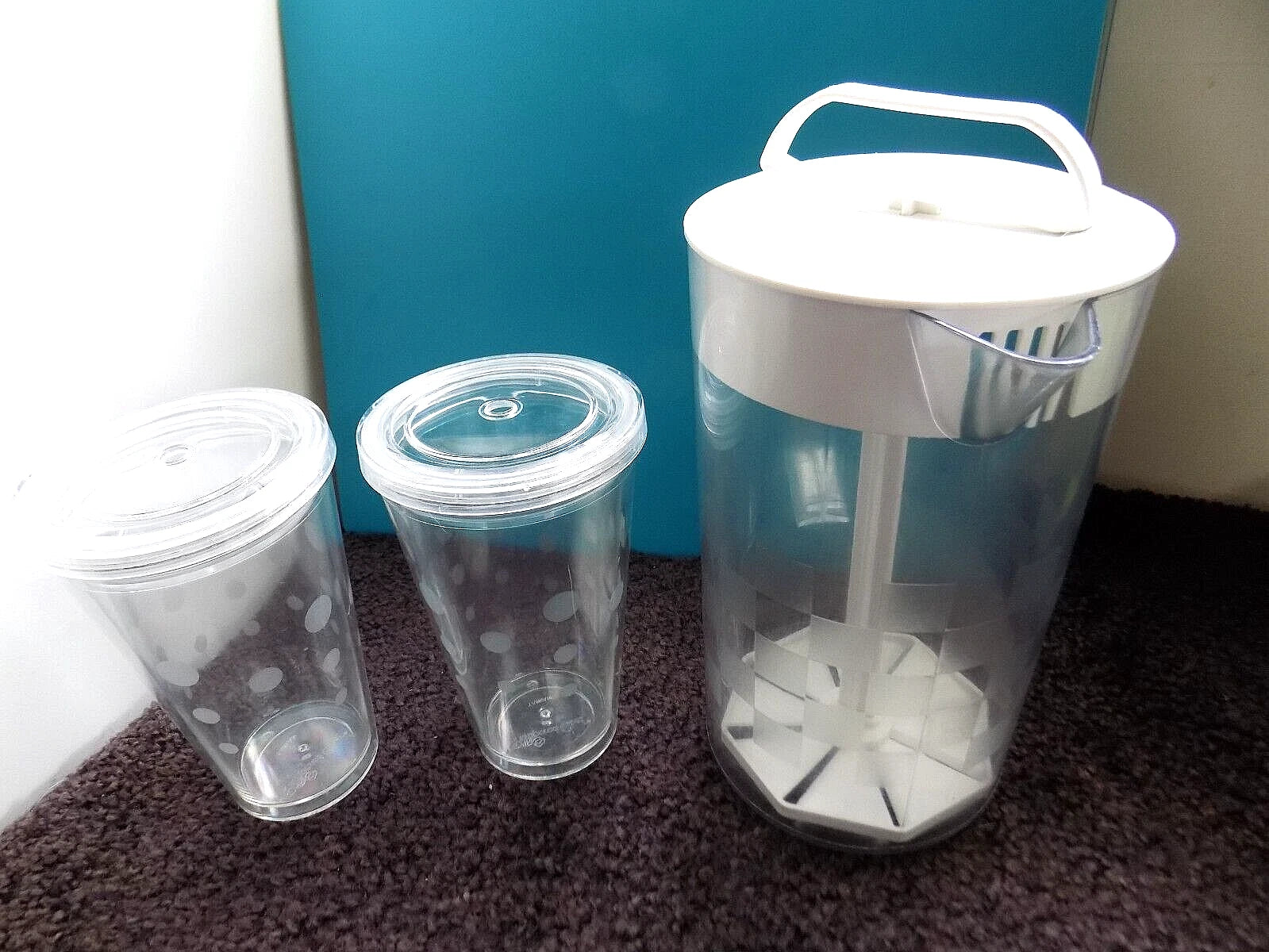 Pampered Chef Lot ~ Quick Stir Pitcher & 2 Double Wall Tumblers, Straw Lids | eBay
