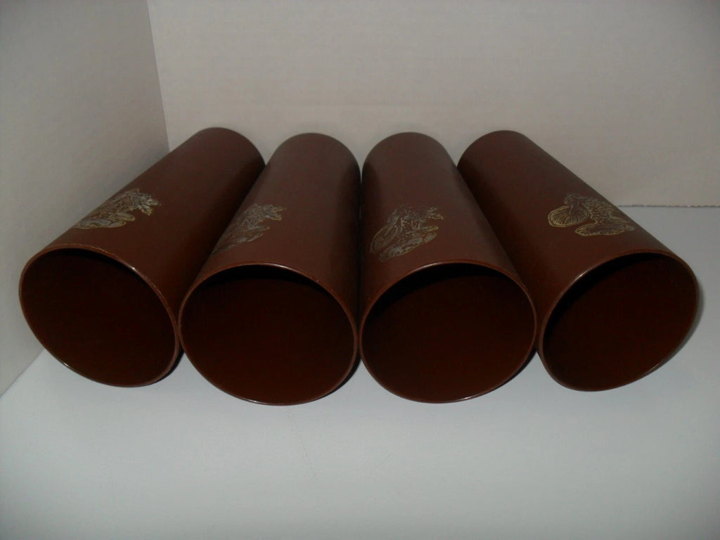 Vintage NASCO MCM Brown Plastic Gold Mushroom Set of 4 Tumblers | eBay