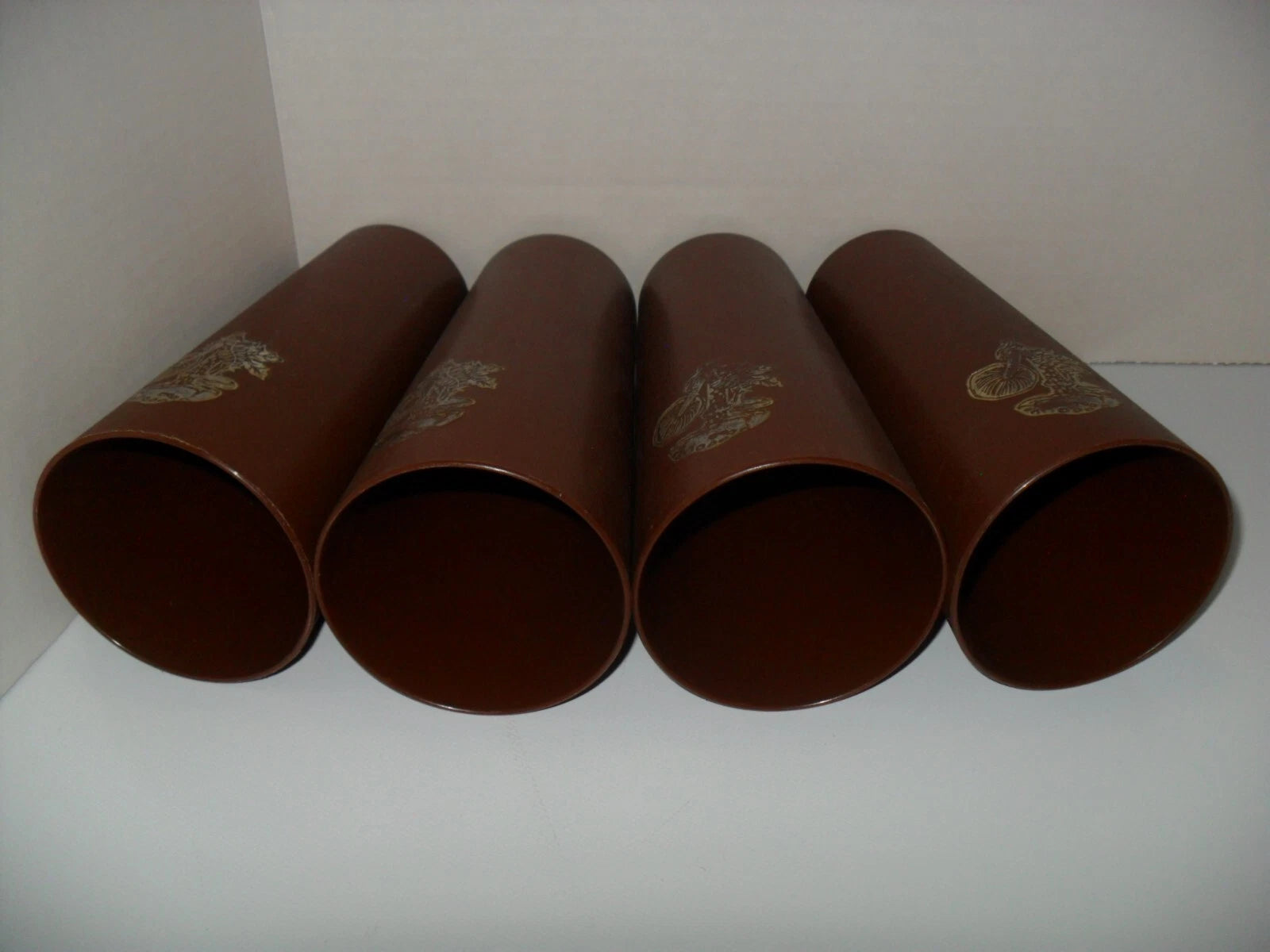 Vintage NASCO MCM Brown Plastic Gold Mushroom Set of 4 Tumblers | eBay