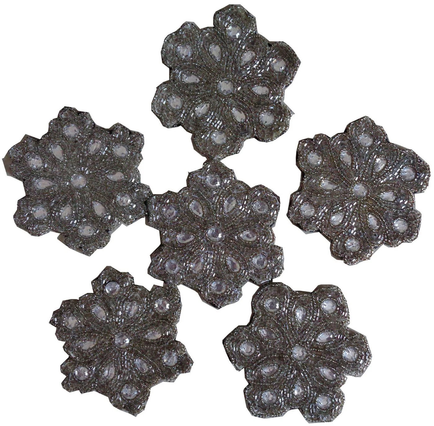 Holiday Decorative silver black star Beaded Coasters Set of 6 Round 4" inch gift | eBay