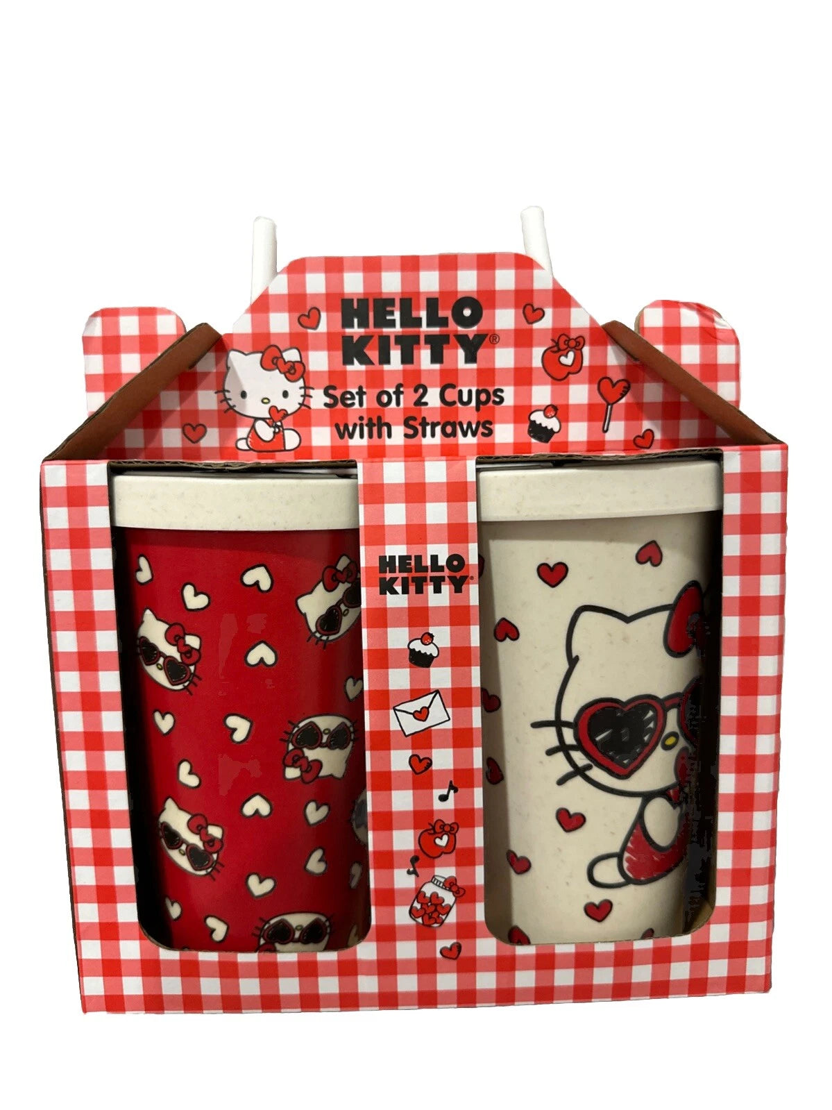 Hello Kitty Valentines Tumbler/Set Of 2 Cups with Straws/Hearts, Heart Glasses. | eBay