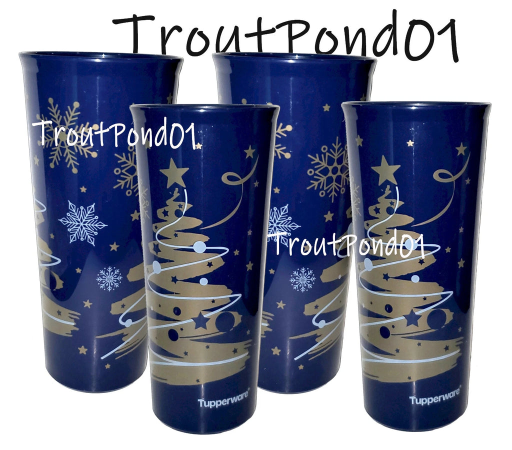 Tupperware Christmas Tree Starry Night Blue Gold Tumblers Straight Stacking 16oz | eBay