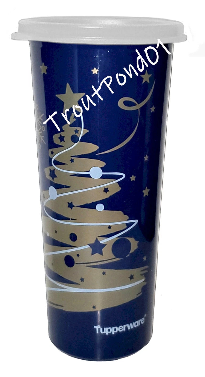 Tupperware Christmas Tree Starry Night Blue Gold Tumblers Straight Stacking 16oz | eBay