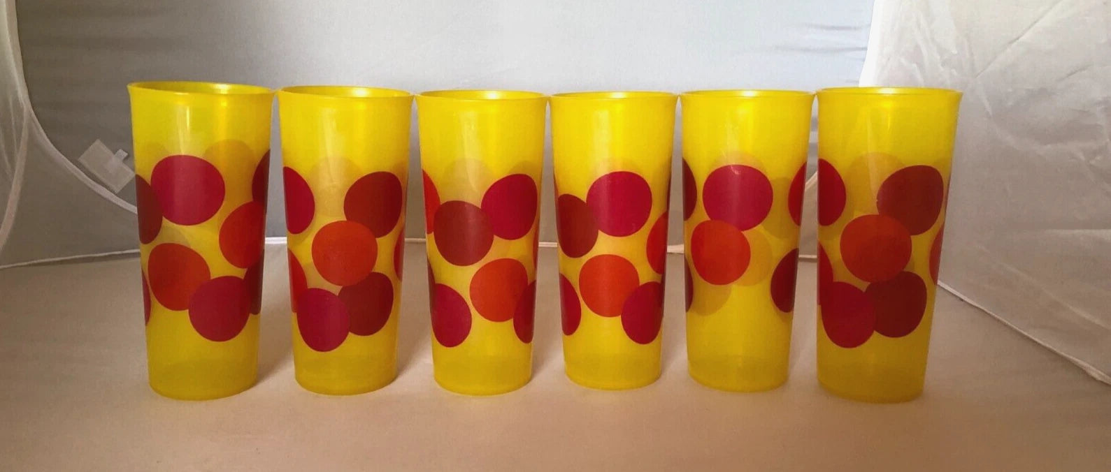 Vtg Tupperware Retro Tall Stackable Tumblers Yellow w/ Red Dots Set of 6 | eBay