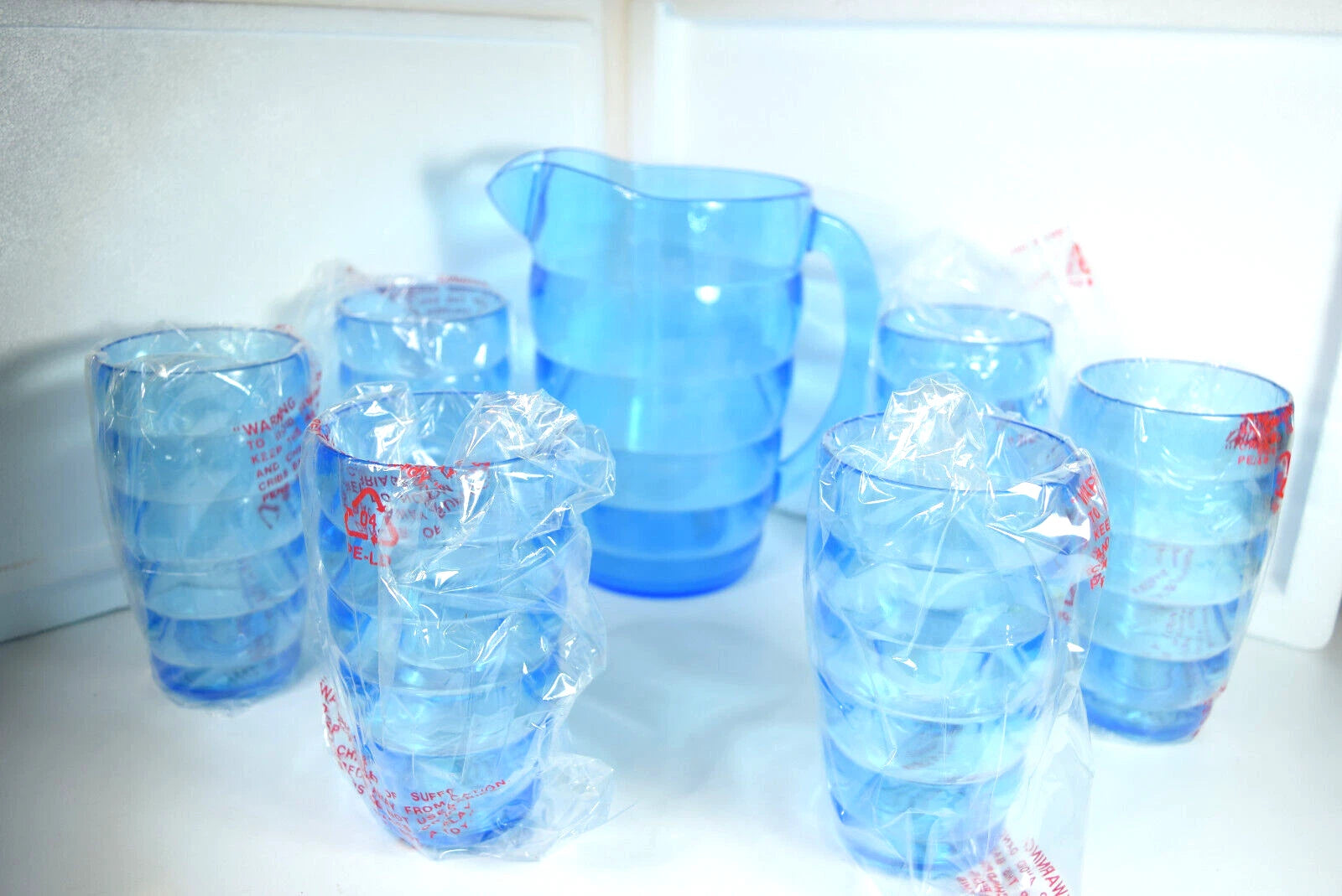 Vintage Beverage Set Summer Oasis Blue 7 Piece Pitcher and 6 tumblers | eBay