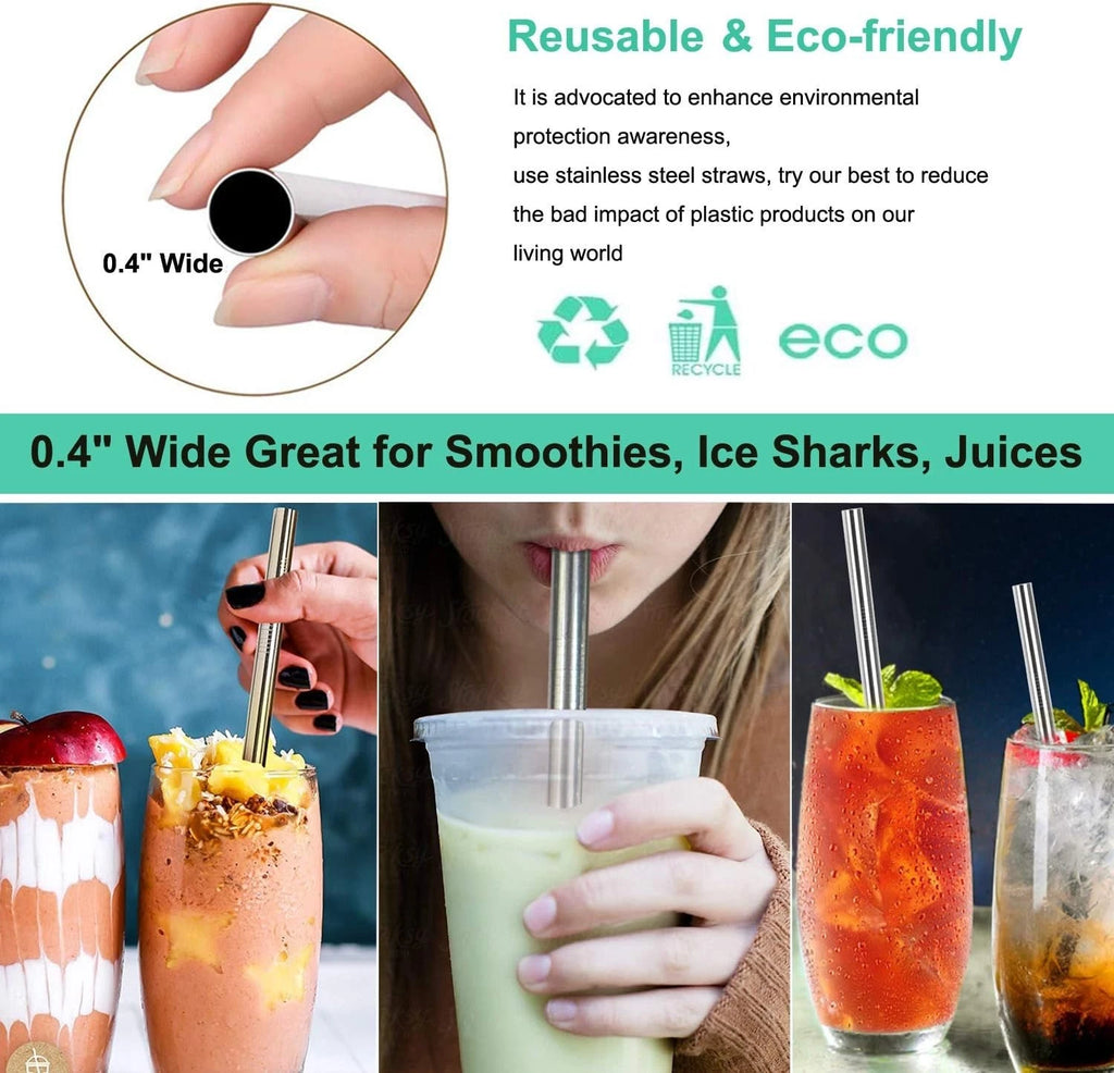 Durable 0.4'' Extra Wide Stainless Steel Drinking Straws - Set of 6 with Brush | eBay