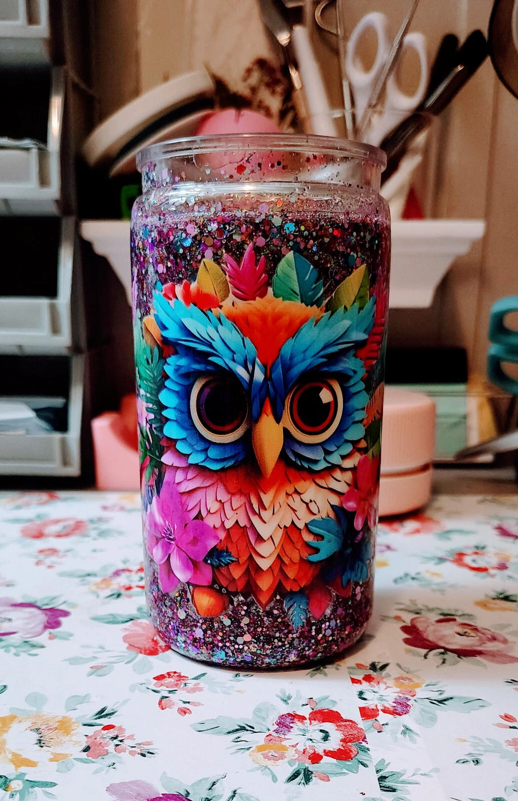 16 oz. Custom and Pre-Made Snow Globe Tumbler Owl/Flowers | eBay