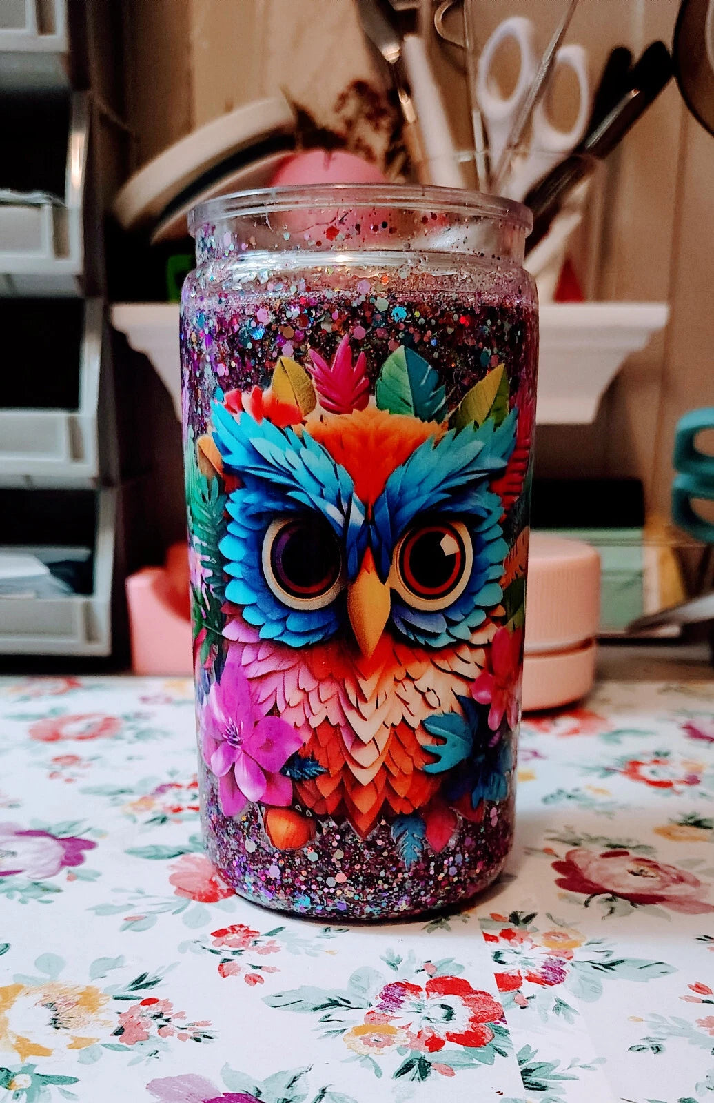 16 oz. Custom and Pre-Made Snow Globe Tumbler Owl/Flowers | eBay