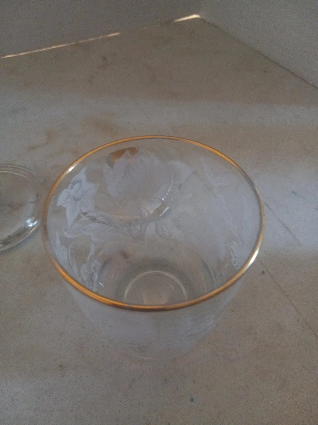 Vtg. Jelly Jar With Lid & Plastic Spoon Clear Glass Floral In Gold Trim Set Of 2 | eBay