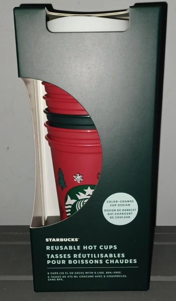 NEW Starbucks 2022 Holiday Color Changing Reusable Hot Cups 6-Pack 16oz | eBay
