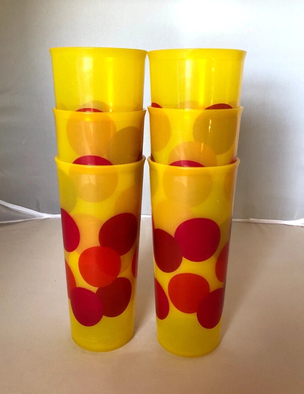 Vtg Tupperware Retro Tall Stackable Tumblers Yellow w/ Red Dots Set of 6 | eBay