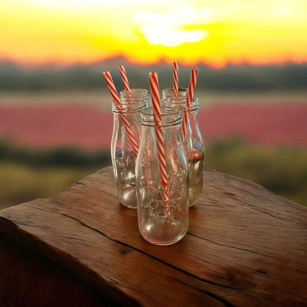 5 Reusable Glass Milk Bottles With Straws | eBay
