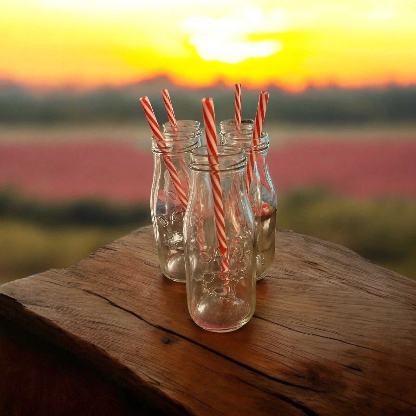 5 Reusable Glass Milk Bottles With Straws | eBay