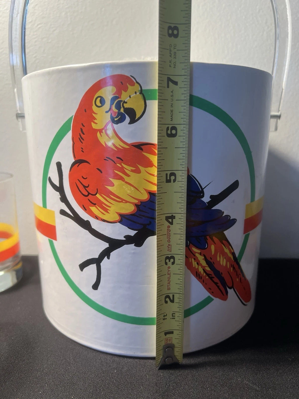 Vintage Macaw Parrot Tropical Ice Bucket w Lid and 6 Glasses•Retro Barware | eBay