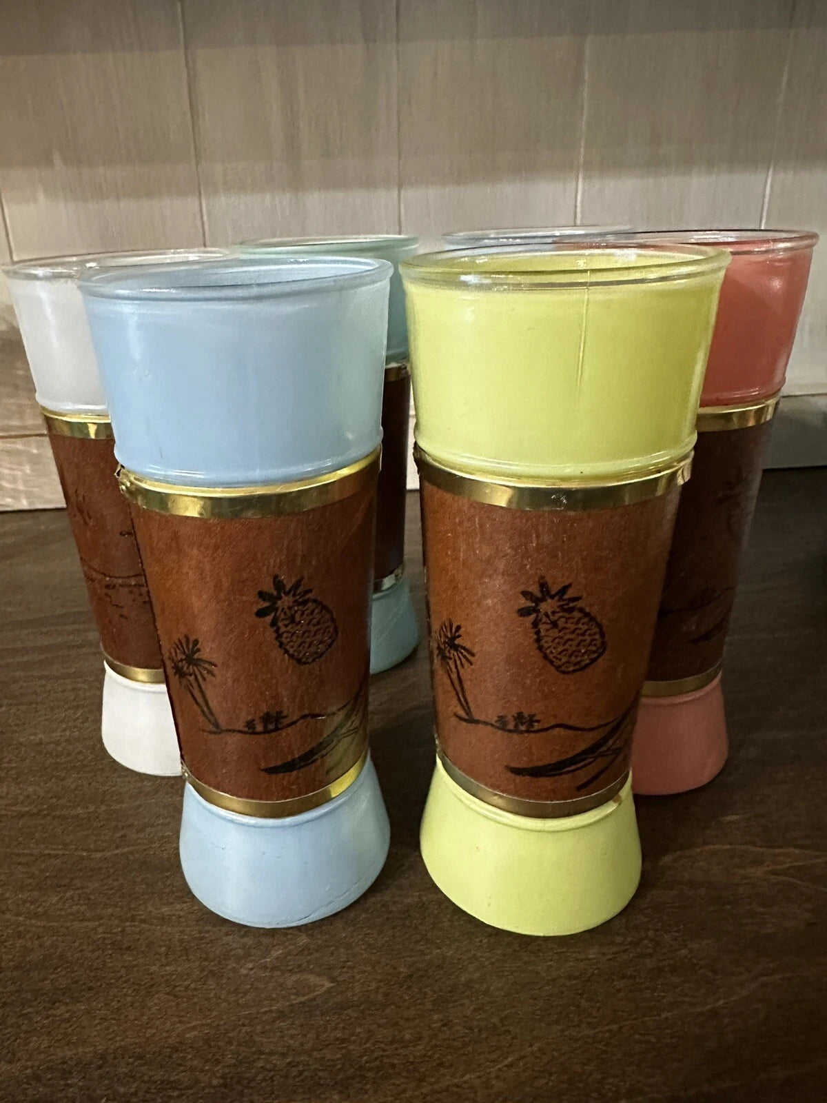 Vintage 1960s Siesta Ware Frosted Tiki Glasses Mahogany Wooden Jacket Set of 6 | eBay