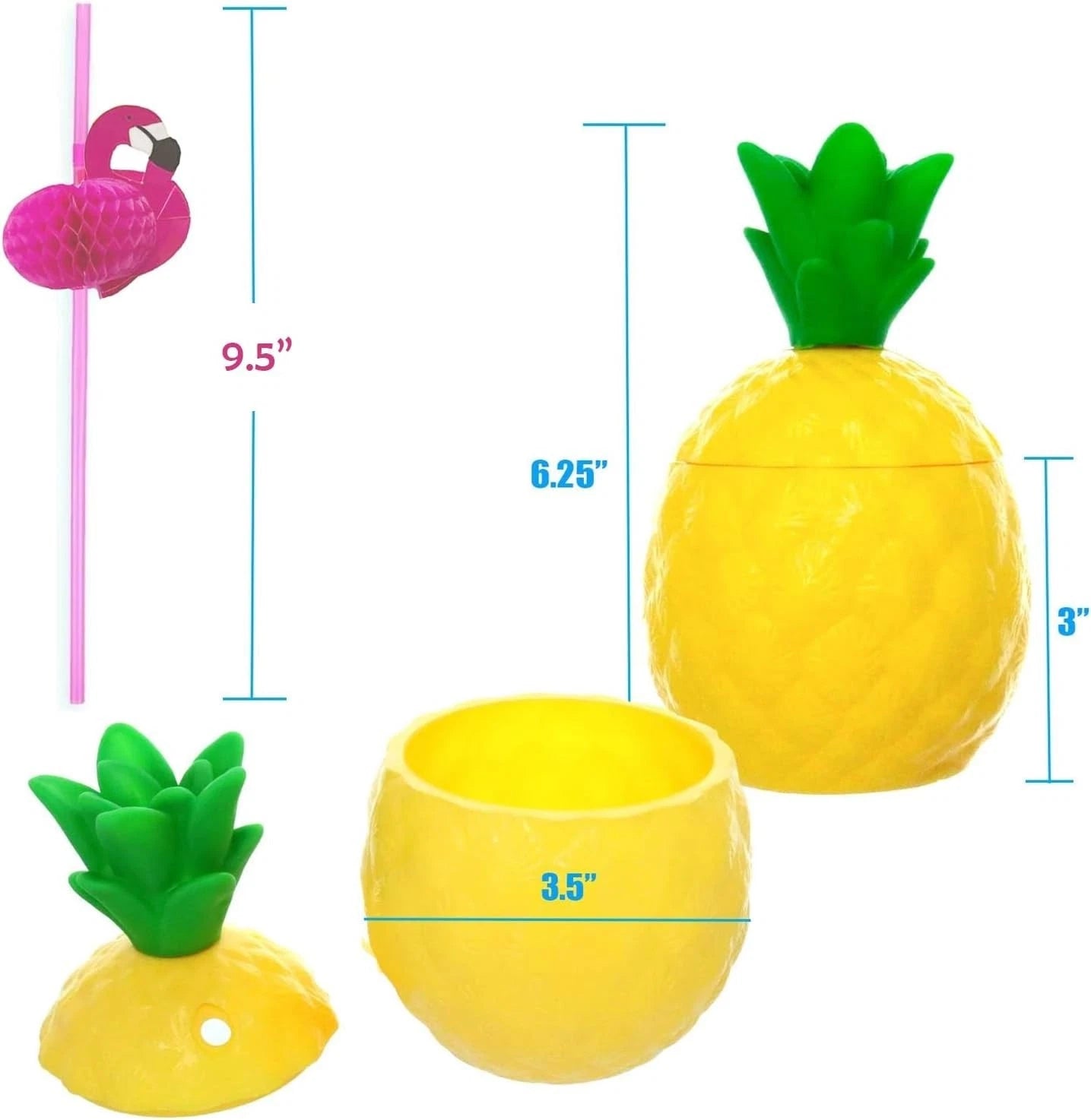 12-Pack Yellow Pineapple Cups with Flamingo Straws - Ideal for Tropical Parties | eBay