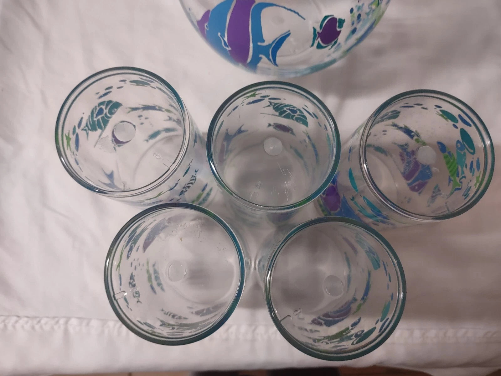 Tea Lemonade Pitcher With 5 6" Plastic Fish Design Glasses Outdoors Pool Side | eBay