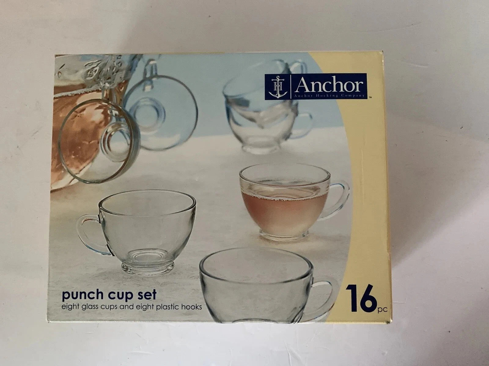 Anchor Hocking Glass Punch Cup Set 8 Cups and 8 Plastic Hooks | eBay
