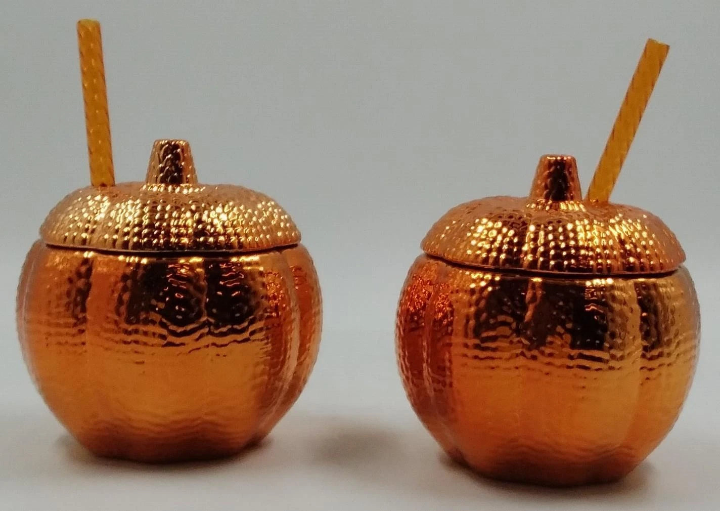 Lot Of 2 Orange Metallic Pumpkin Sipper Fall/Halloween Cups W/ Lid & Straw 15 Oz | eBay