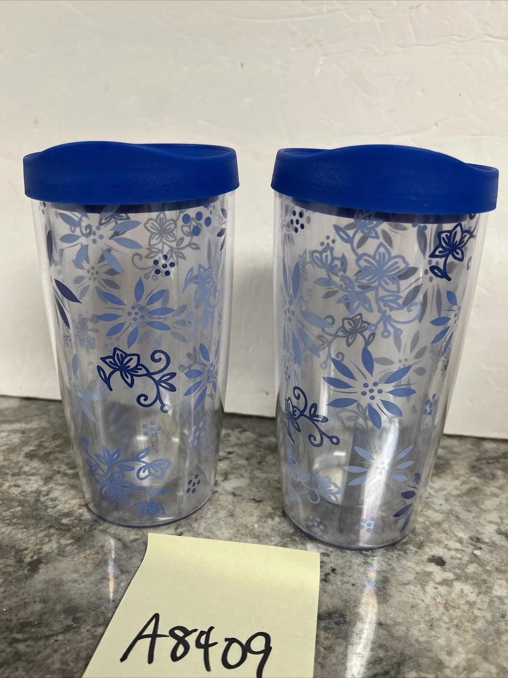 Temp-tations 14oz Tumbler Cup Blue Flower Pattern Floral Lace | eBay