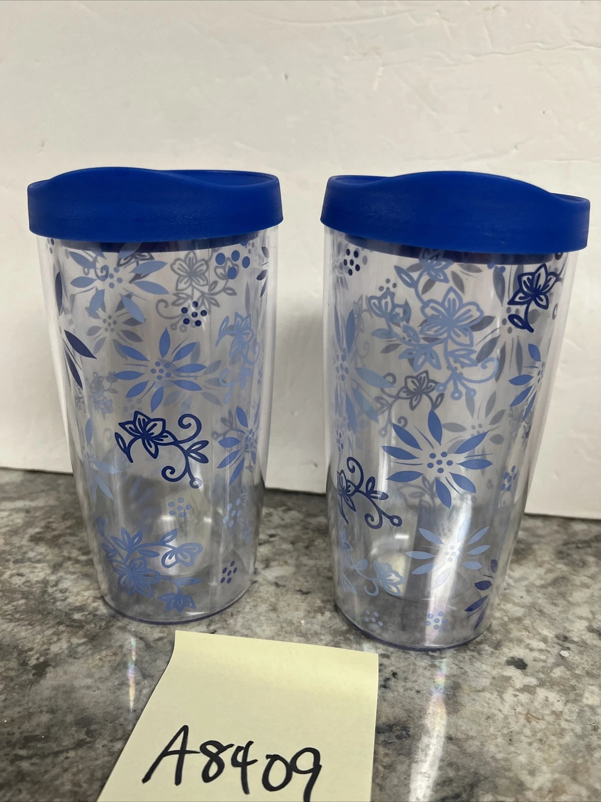 Temp-tations 14oz Tumbler Cup Blue Flower Pattern Floral Lace | eBay