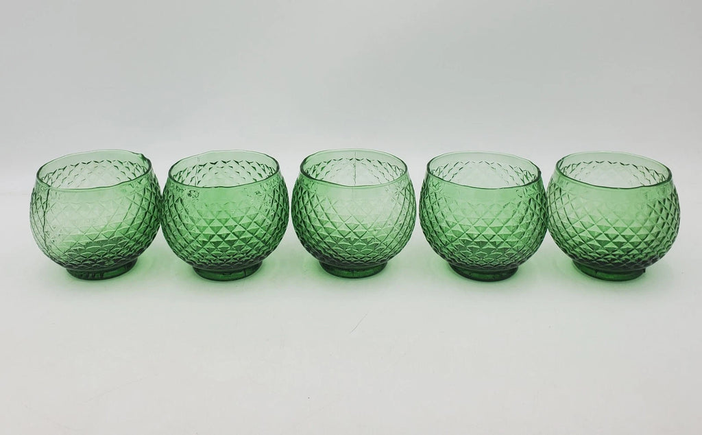 5 Vintage Empoli Diamond Point Glass Green Roly Poly Tumbler Italy Rare Italian | eBay