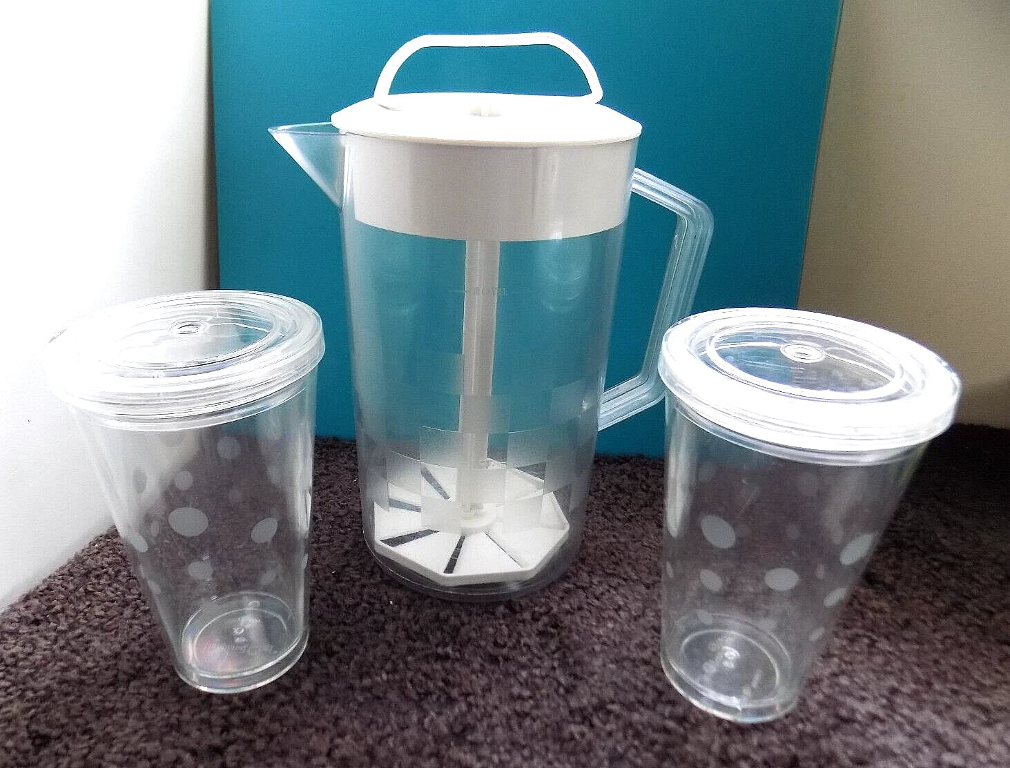 Pampered Chef Lot ~ Quick Stir Pitcher & 2 Double Wall Tumblers, Straw Lids | eBay