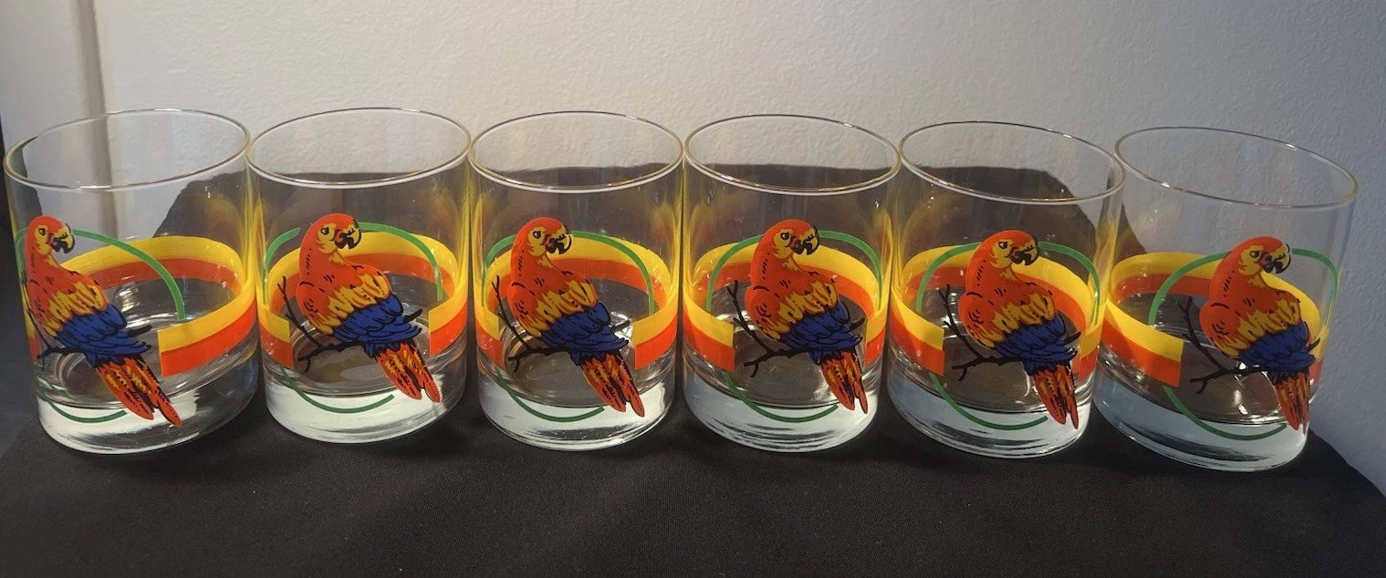 Vintage Macaw Parrot Tropical Ice Bucket w Lid and 6 Glasses•Retro Barware | eBay