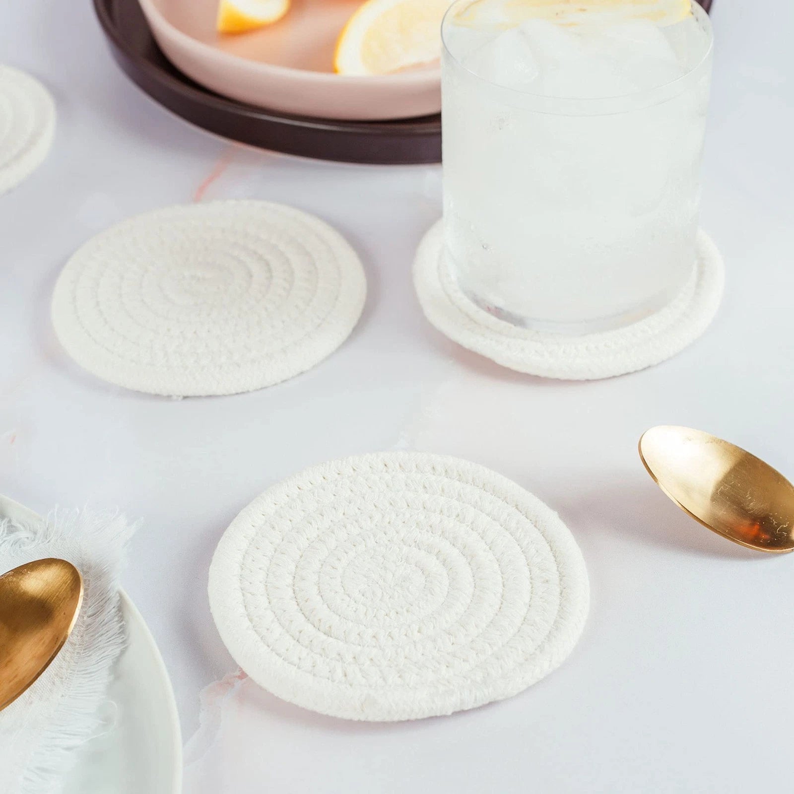 OrganiHaus Farmhouse Coasters Set of 6 White Aesthetic Boho Drink Coasters Ab... | eBay