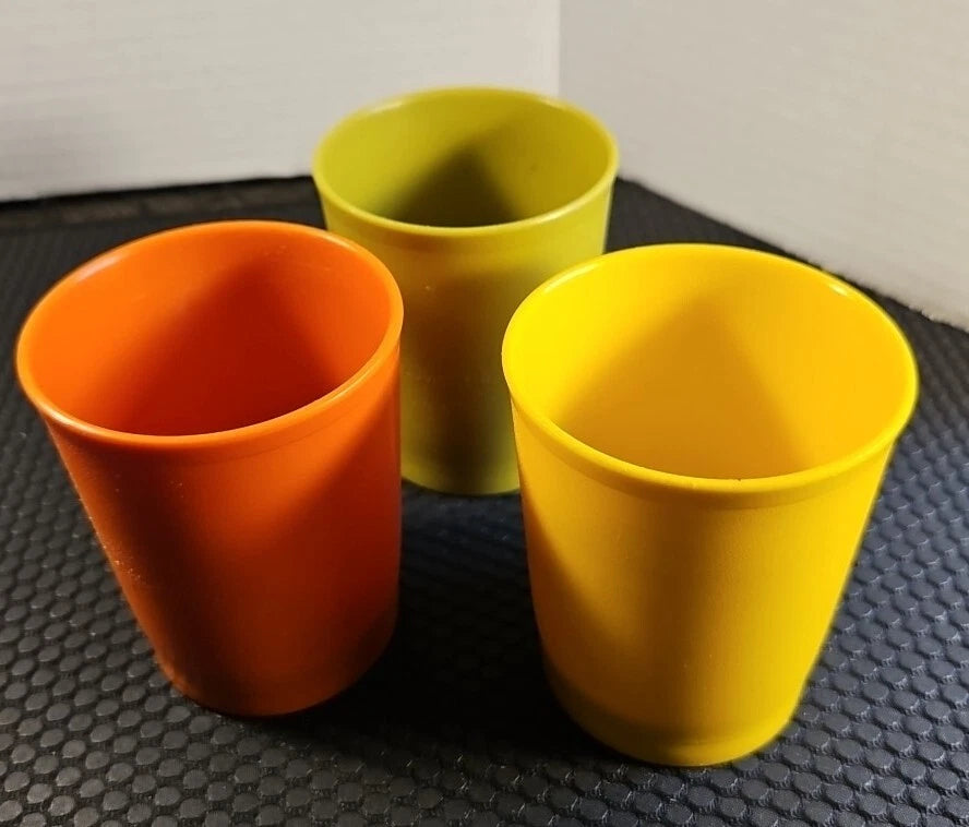 Vintage Tupperware Cups 6oz plastic 1251 Set of 3 Yellow Green Orange Clean! | eBay