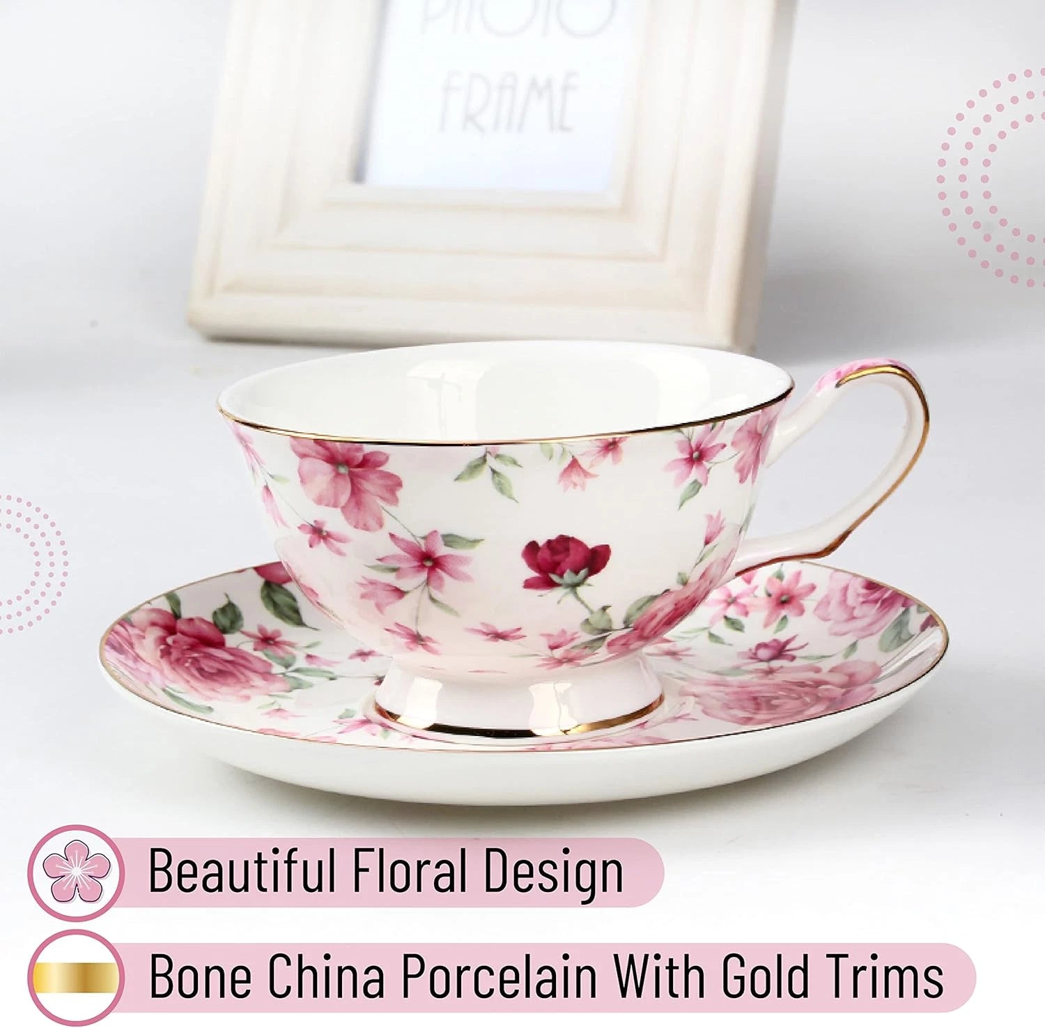 Btat- Tea Cups, Tea Cups and Saucers Set of 6, Tea Set, Floral Tea Cups (8Oz), T | eBay