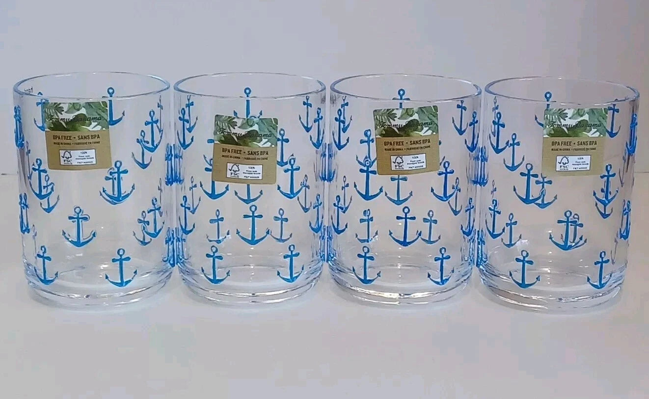 4 Tommy Bahama Acrylic 14 Oz Glasses, Clear Blue, Anchors ⚓️, BPA FREE, New | eBay