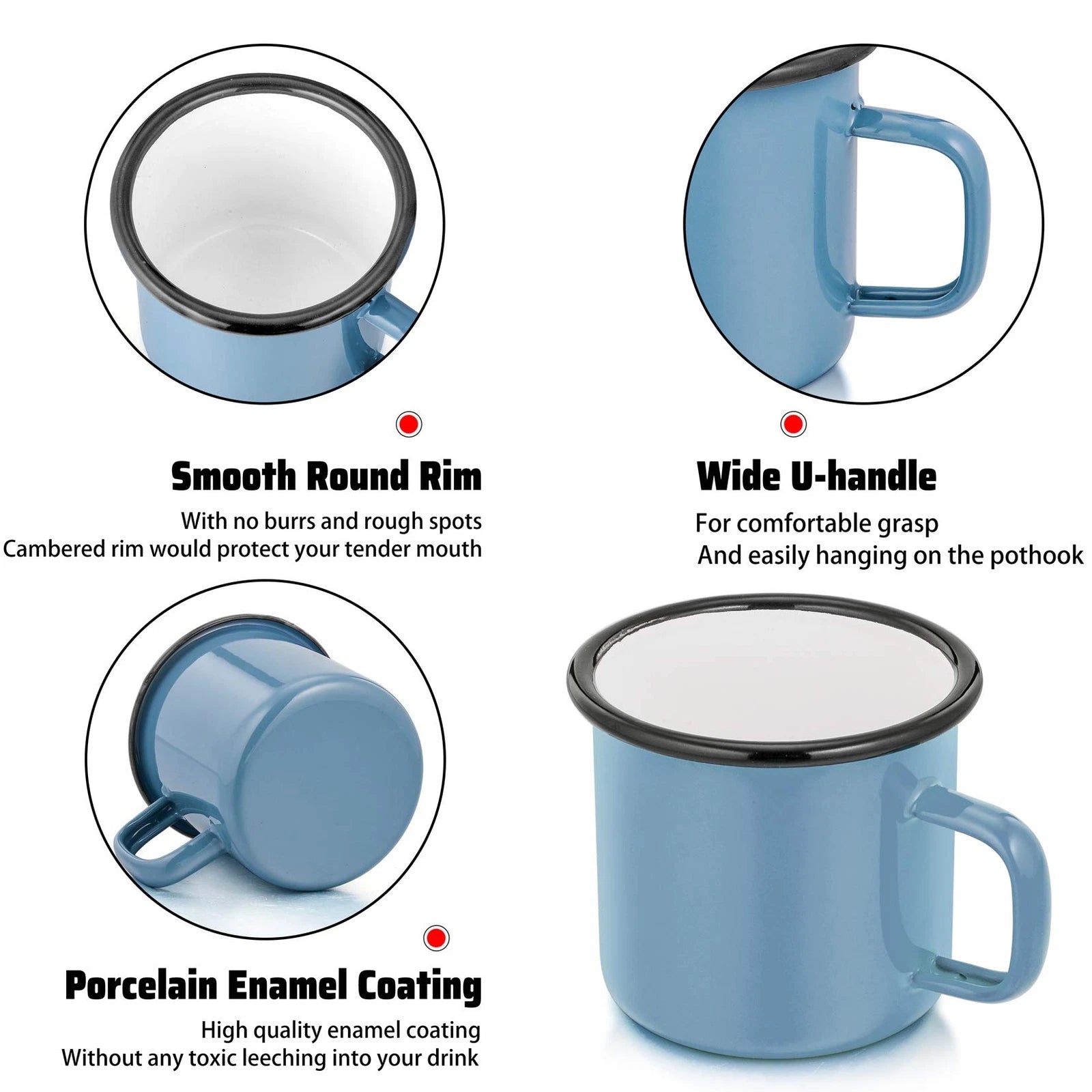 Blue Enamel Coffee Mugs Set of 6 12oz Small Camping Enamel Tea Cups for Indoo... | eBay