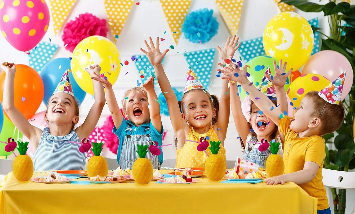 12-Pack Yellow Pineapple Cups with Flamingo Straws - Ideal for Tropical Parties | eBay