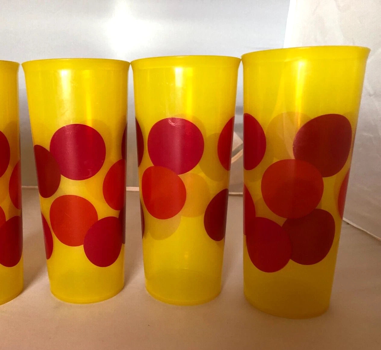Vtg Tupperware Retro Tall Stackable Tumblers Yellow w/ Red Dots Set of 6 | eBay