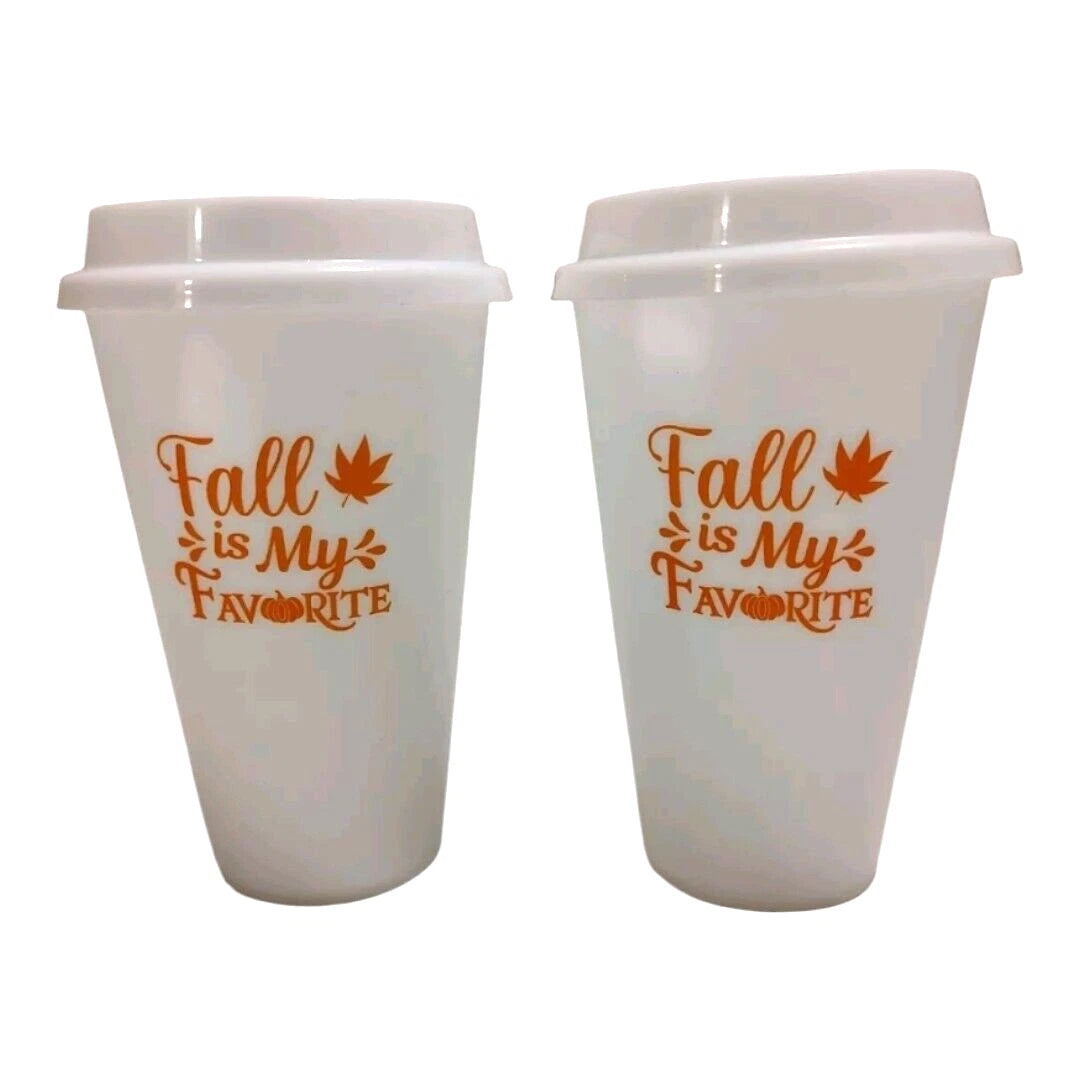 Perfect Harvest Is My Favorite Coffee 2 Go Tumbler w/ Lid 2 pk 16oz Orange Leaf | eBay