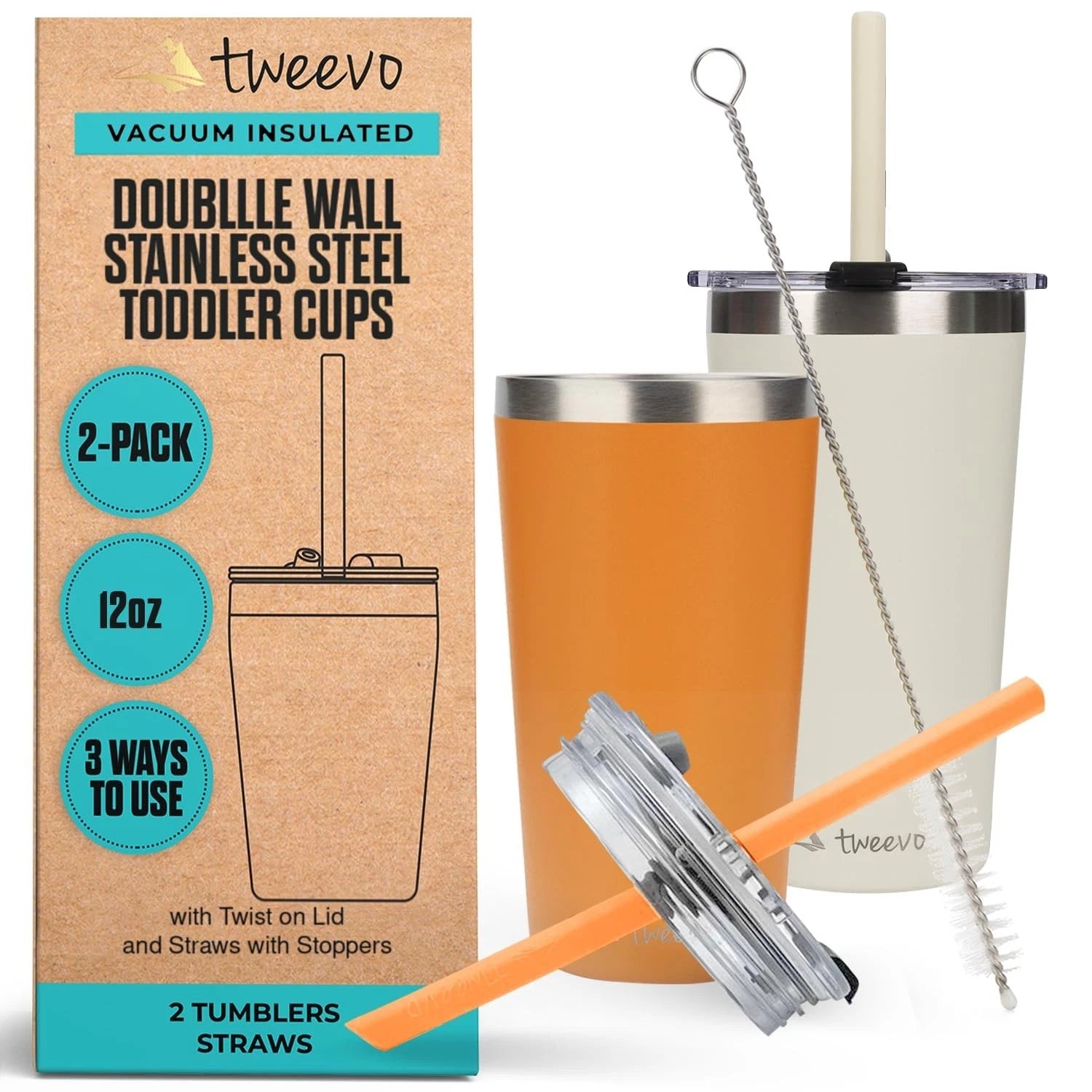 12oz Kids Stainless Steel Tumblers - Break-Resistant Set with Straws (2 Pack) | eBay