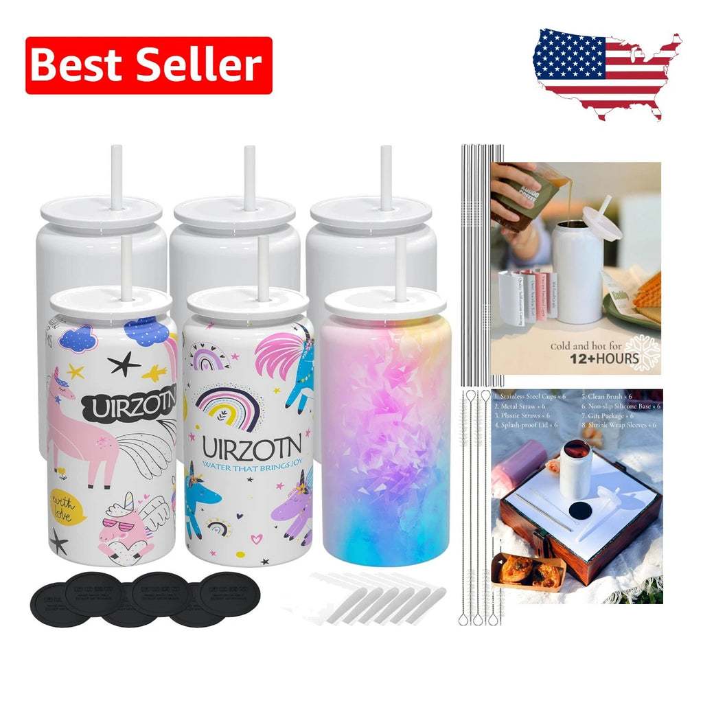 Durable 6 Pack Sublimation Cups with Lids & Straws - Perfect for Travel Drinks | eBay